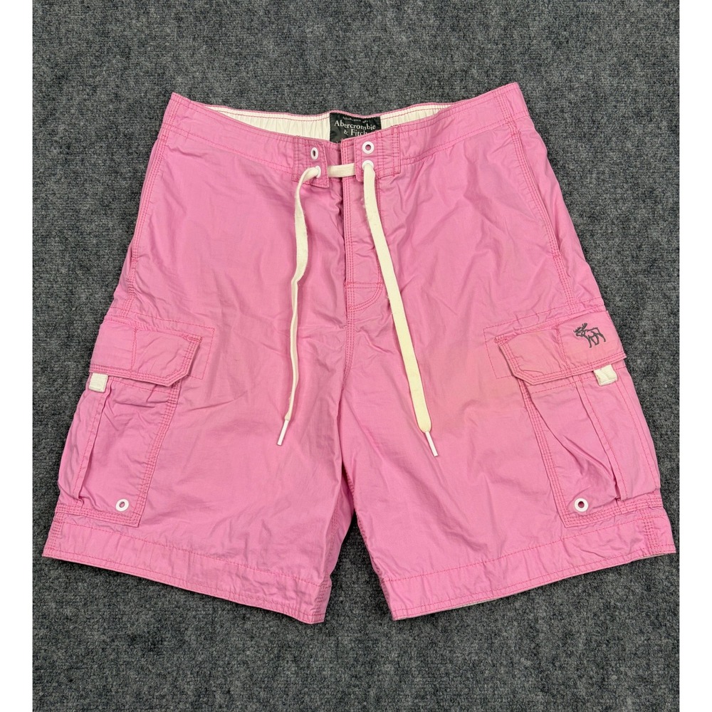 Abercrombie & Fitch Mens Pink Cargo Swim Trunks Board Shorts Size L Drawstring